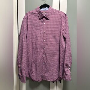 J.McLaughlin Button Front Size L Mens Trim Fit Shirt Red Blue Long Sleeve